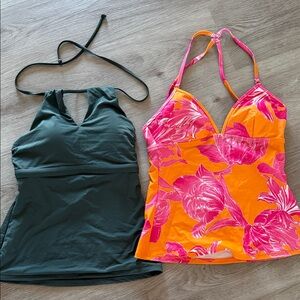 Athleta Women's Swim Tops - Black and Orange with Pink Floral